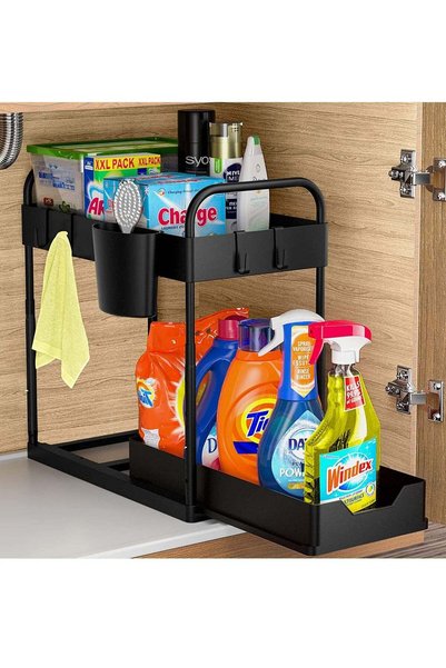 Arabest Double Layer Pull-Out Storage Rack,Under Sink Shelf Organizer with Sl...
