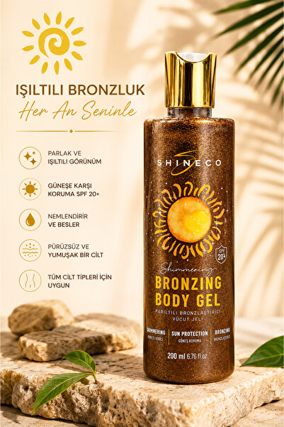 Shineco Işıltılı Bronzlaştırıcı Vücut Jeli, 20 Spf Güneş Koruma Etkili 200ml