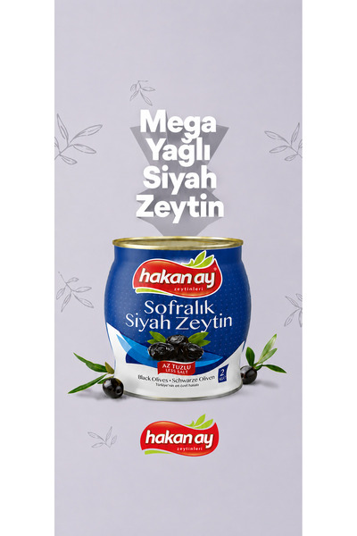 Hakan Ay Gemlik Zeytinleri Siyah Mega Yağlı Zeytin 2kg Klb:260-290