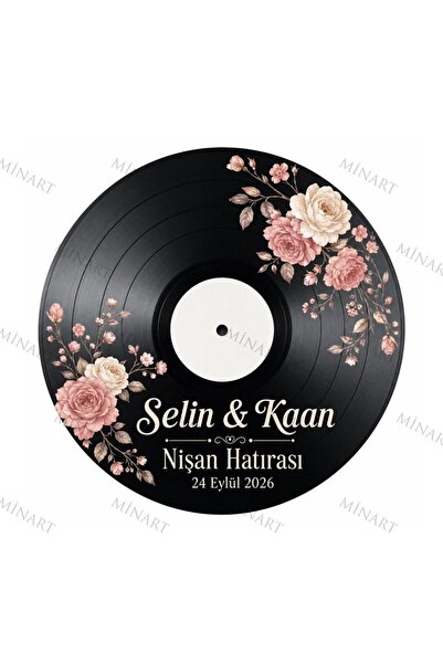 Minart 50 Adet Kişiye Özel Plak Magneti, Vintage Vinyl Tasarımlı Söz Nişan Dü...