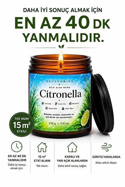 Decevorine Citronella Sivrisinek kovucu Mum Limon Otu Destekli / Açık alan mu...