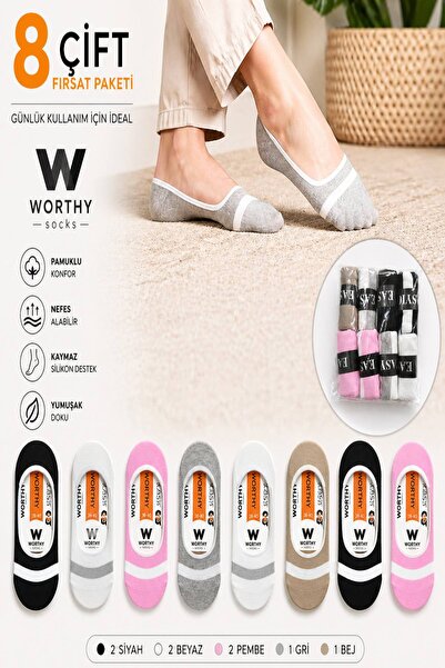 WORTHY SOCKS Σετ 8 γυναικείων αόρατων κάλτσες αθλητικών παπουτσιών με βαμβακε...
