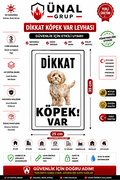 ünalgrup Dikkat Köpek Var Uyarı Levhası 8x21 cm PVC İkaz Tabelası Bahçe Kapı