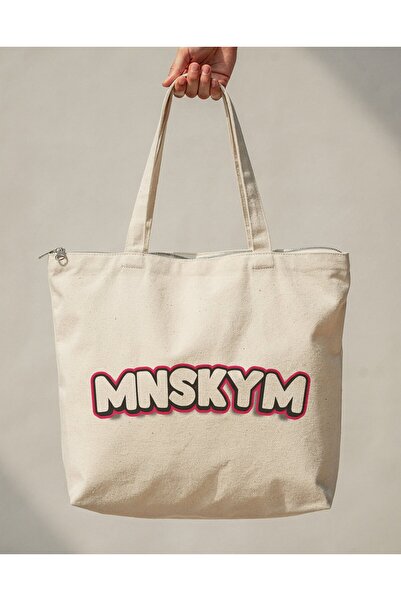 buzagi tasarım ürünleri Mnskym Zippered Lined Gusseted Canvas Bag 35 X 40 cm