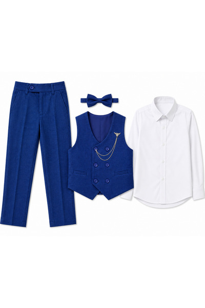Atlas Kids Boys' Tuxedo Suit Set – 5-Piece Set with Pants, Vest, Bow Tie, Shirt and Chain