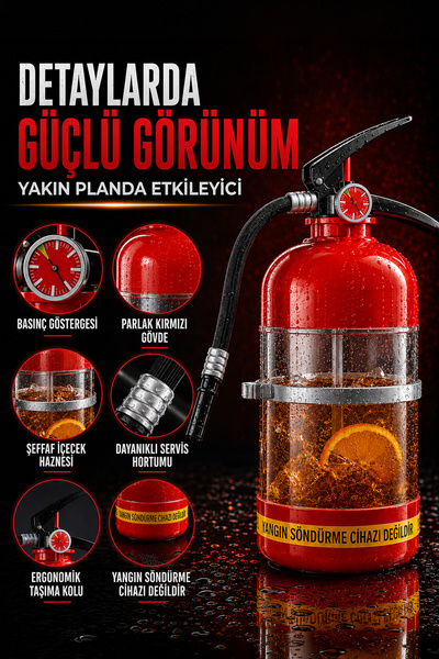 indirimsevinci Yangın Tüpü Görünümlü İçecek Dispenseri 1,5 L Hortumlu Parti İçecek Servis Makinesi