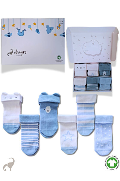 OKAYRO ORGANIC 6’lı %100 Organik Pamuk Yenidoğan Erkek Bebek Çorap Seti – Hed...
