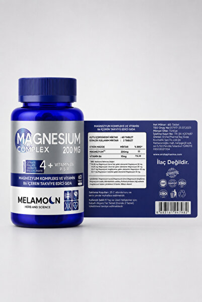 Melamoon Magnezyum Kompleks Ve Vitamin B6 (p-5-p) (bisglisinat,malat,taurat,sitrat) 60 Tablet