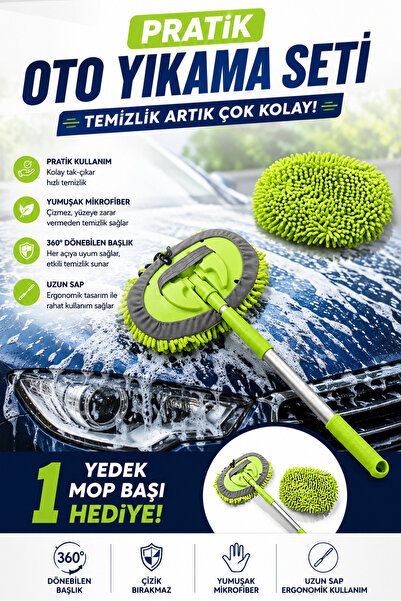 EVİMA Çok Fonksiyonlu Teleskopik Saplı Oto Yıkama Kurulama Mopu