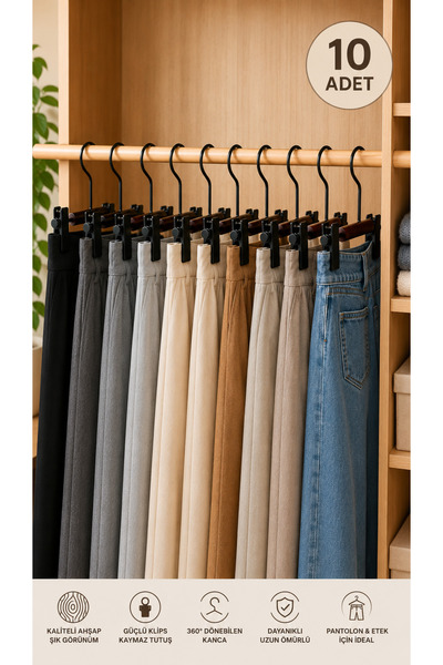 ARVALE 10 bucăți umerase din lemn pentru pantaloni și fuste, cu cleme anti-al...