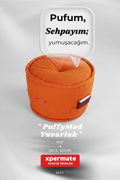 XPERMATE Dekoratif Yuvarlak Puf Orta Sehpa Puf 60x42 Cm Puffymod