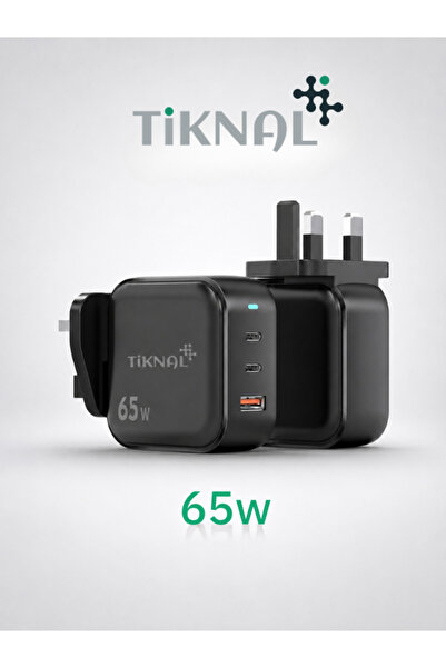 Tiknal شاحن حائط بقوة 65 واط مع ثلاثة منافذ، منفذين USB-C PD ومنفذ USB واحد ل...