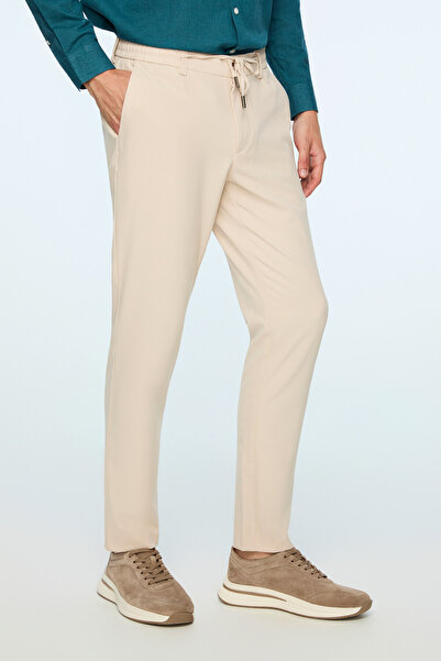 Morven Pantaloni jogger slim fit, uni, din poliviscon, bej, pentru bărbați