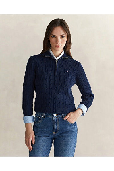 Gant Kadın Lacivert Regular Fit Yarım Fermuarlı Triko