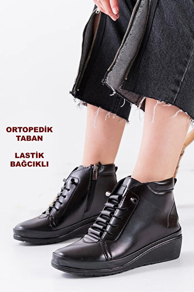 ISPARTALILAR 140 Ortopedik Taban Cırtlı Siyah Anne Botu Kadın Bot Postal Çizme