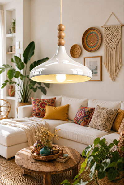 Luna Lighting Verona Büyük Boy 35 CM Krem Renk Rustik Tekli Avize Sarkıt Salon Mutfak Oturma Odası Avize