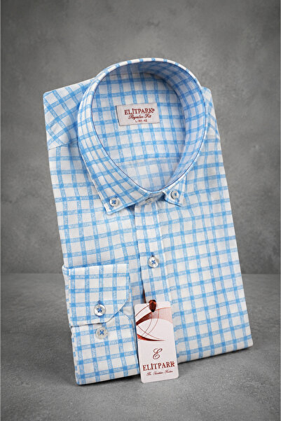 elitpark Cotton Patterned Blue Men's Shirt