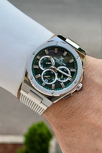 Daniel Klein Kadranı Yeşil Kordonu Silver Renk 42 Mm 24 Ay Garantili Erkek Ko...