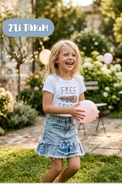 Hilal Akıncı Kids Bluză cu model pentru fete, cu tăietură asimetrică, fustă d...