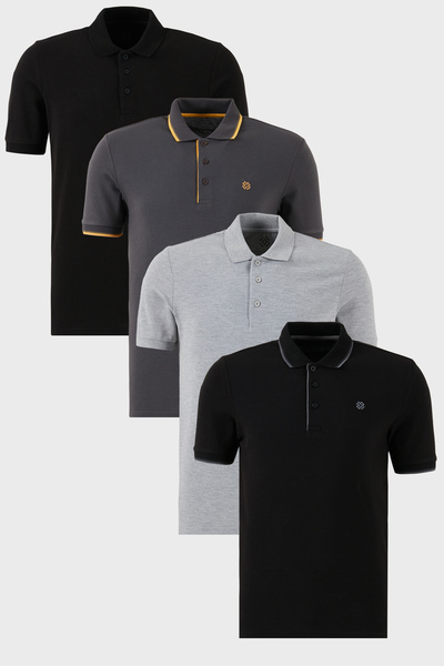 Buratti Pamuklu Regular Fit Düğmeli Polo Yaka 4'lü Paket T Shirt Erkek POLO Y...