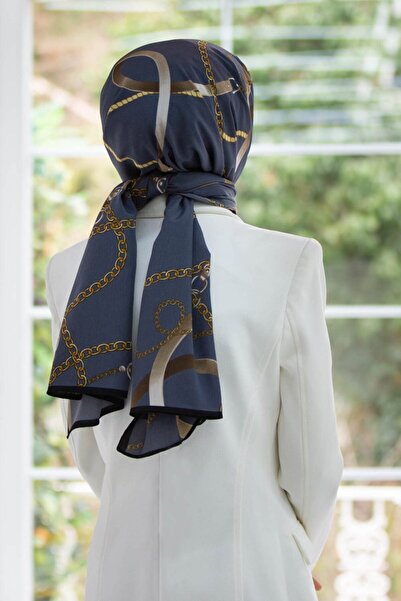 Vissona KREP ZİNCİRLİ KEMER DESENLİ FÜME RENKLİ 75X195 KIRIŞMAZ ŞAL