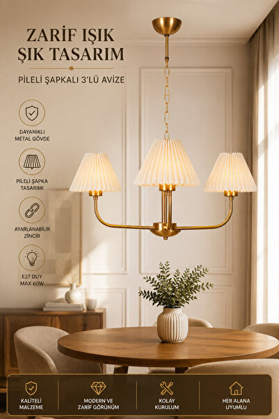 Lumexx APOLLO 3 LÜ ESKİTME PİLELİ KREM ABAJURLU AVİZE