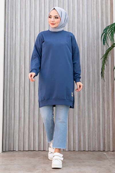 Genel Markalar Armalı Yırtmaç Detaylı Vortex Tunik - 27952-INDIGO