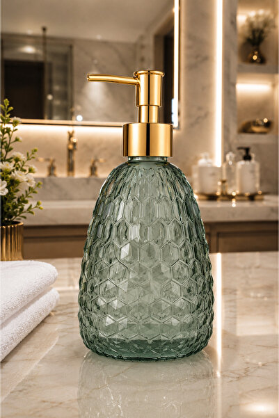 ANGDESİGN Δοχείο υγρού σαπουνιού Damla Glass - Mint Green •• Πιάτο για νιπτήρ...