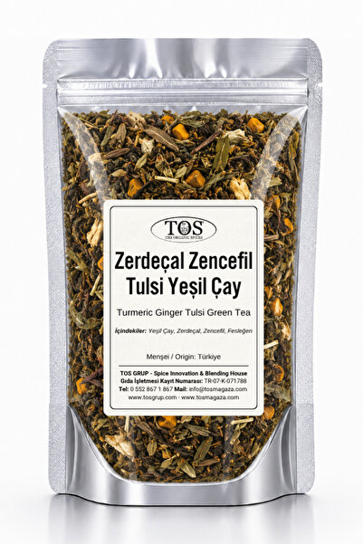 TOS The Organic Spices Zerdeçal Zencefil Tulsi Yeşil Çay 100 gr (1. Kalite) T...