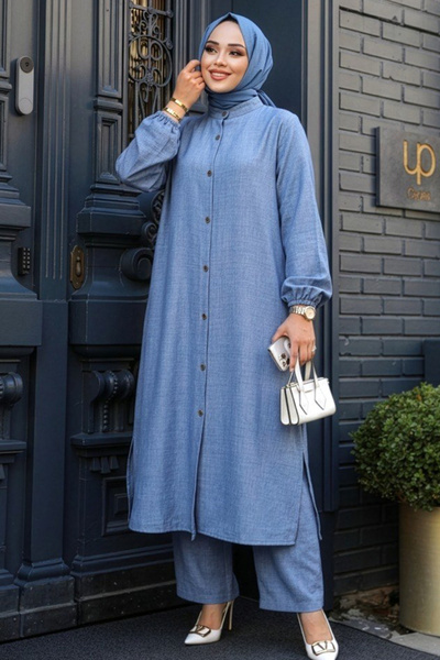 N.S NEVA STYLE Set dublu cu nasturi, albastru indigo, pentru hijab 19017IM