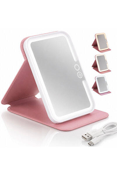 Omaly Oglinda de Machiaj cu LED GlowMirror, cu Husa Piele PU, 3 Moduri Lumina...