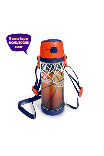 Coral High Kids Lacivert Turuncu Basketbol Desenli Pipetli Çelik Termos 500 m...