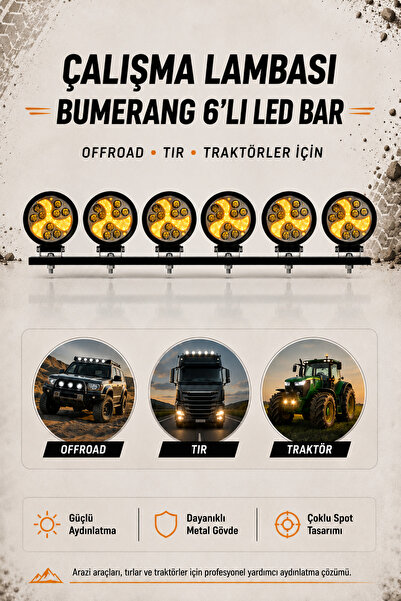 C9 Çalışma Lambası Bumerang 6'lı Led Bar