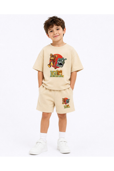 fasardi Super Bear Adventure Süper Ayı Baskılı Oversize %100 Pamuk Tişört Şor...