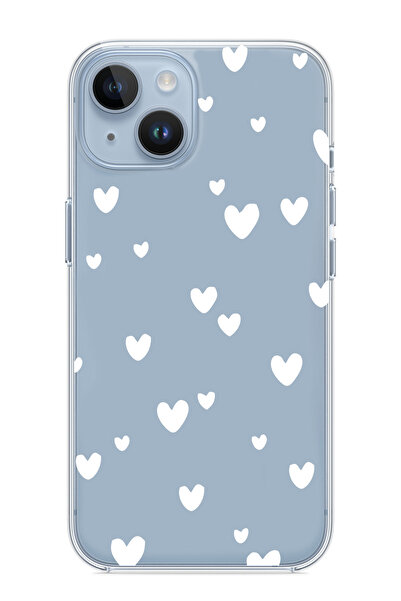 3GEN CASE iPhone 13/iPhone 14 Uyumlu Beyaz Kalpler Desenli Şeffaf Silikon Kılıf