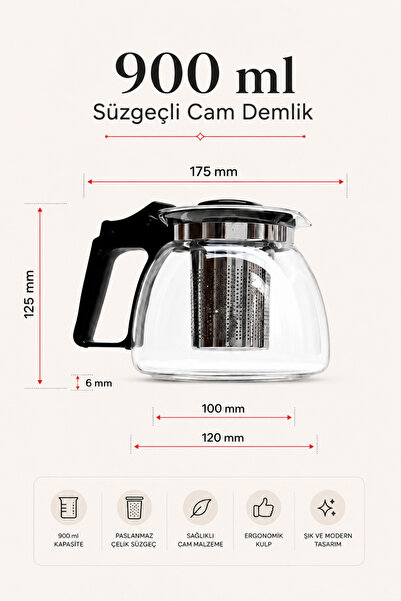 Parmeva Heat Resistant Black Color Glass Teapot with Strainer – Transparent G...
