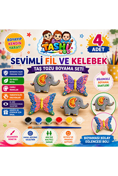 TASHI ART TASHI Fil ve Kelebek Figürleri Taş Tozu Boyama Seti - Çocuklar İçin...