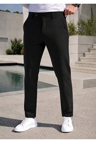 DOPPİO'N DENİM Pantaloni bărbați negri, flexibili, slim fit, din lycra