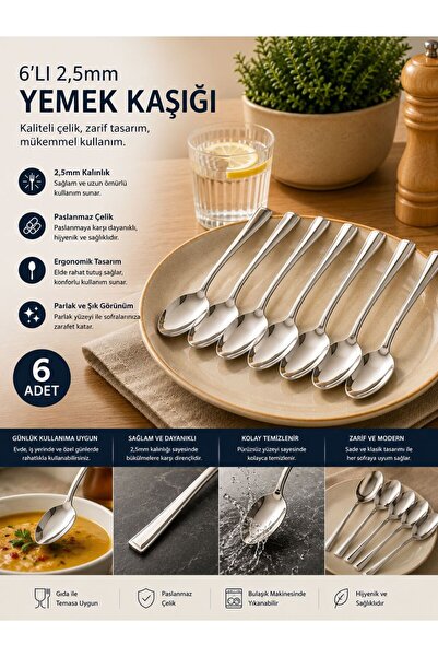 Tercih Home 6 Pieces of Luxury Flat Chopstick Model Spoons (Stainless Steel) ...