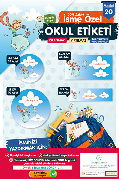 t tuğset etiket Okul Etiketi Küçük Prens Kalem Defter Etiketi Özel İsim Yazıl...