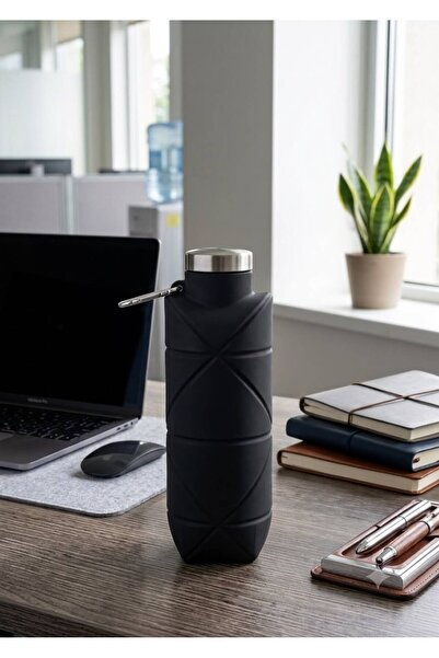 mercanpromosyon Foldable Silicone Water Bottle and Black Water Container with...