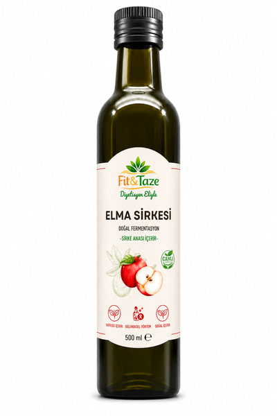 FİT & TAZE Diyetisyen Eliyle Doğal Fermantasyon Elma Sirkesi Cam Şişe 500ml