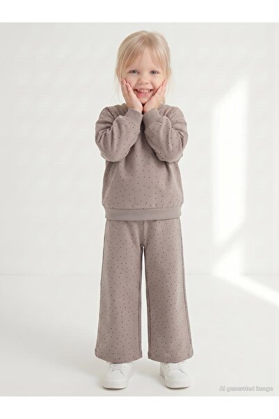 Civil Girls Stone Printed 2-5 Years Old Tracksuit Set - Beige