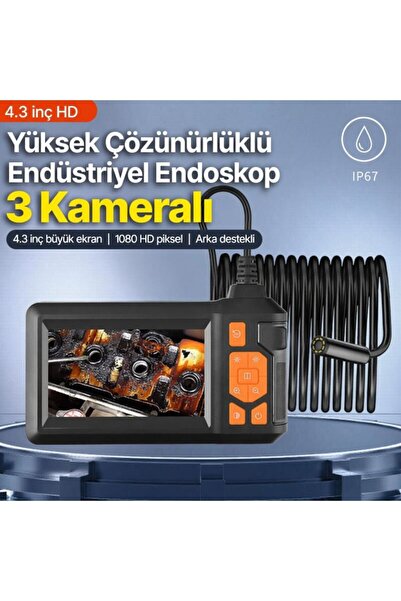Sezy 3 Kameralı 10 Metre Endoskop Yılan Kamera Ip67 Su Geçirmez 4.3"Hd Ekranl...