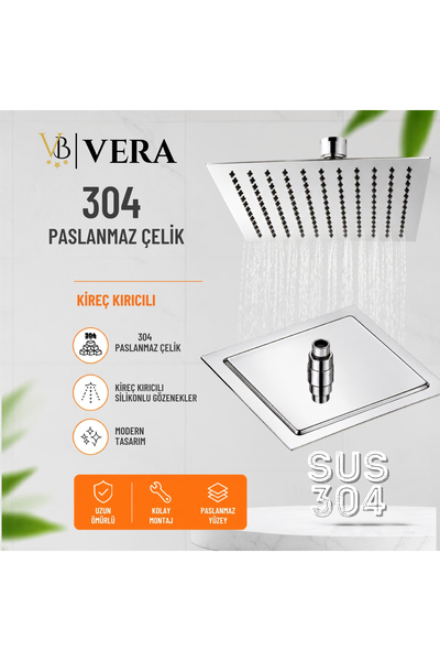 VB VERA BANYO duş tepesi 25x25 304 paslanmaz çelik kireç kırıcılı