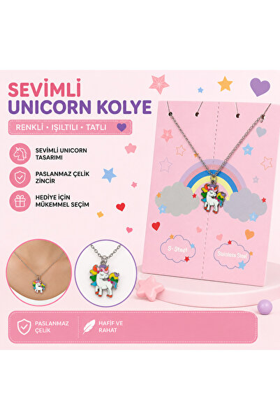 Luxmon Unicorn Renkli Sevimli Çocuk Kolyesi