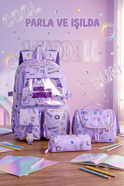 Waddell Kawaii Kore Tarzı Twil Kumaş Desenli Sırt Çantası,Beslenme Çantası Ve...