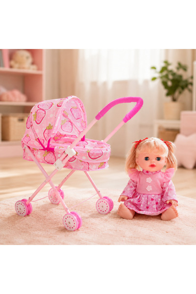 Salamandra Kids Set carucior cu papusa inclusa, roz
