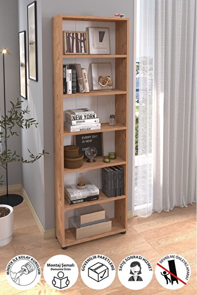 Bofigo 6 Raflı Kitaplık Dekoratif Kitaplık Modern Kitaplık Poyraz Çam