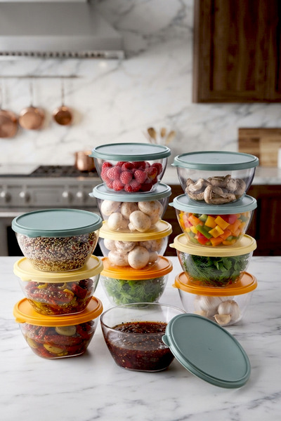 Kitchen Life 12-Piece Aura Covered Breakfast Bowl Storage Container Set (400 ...